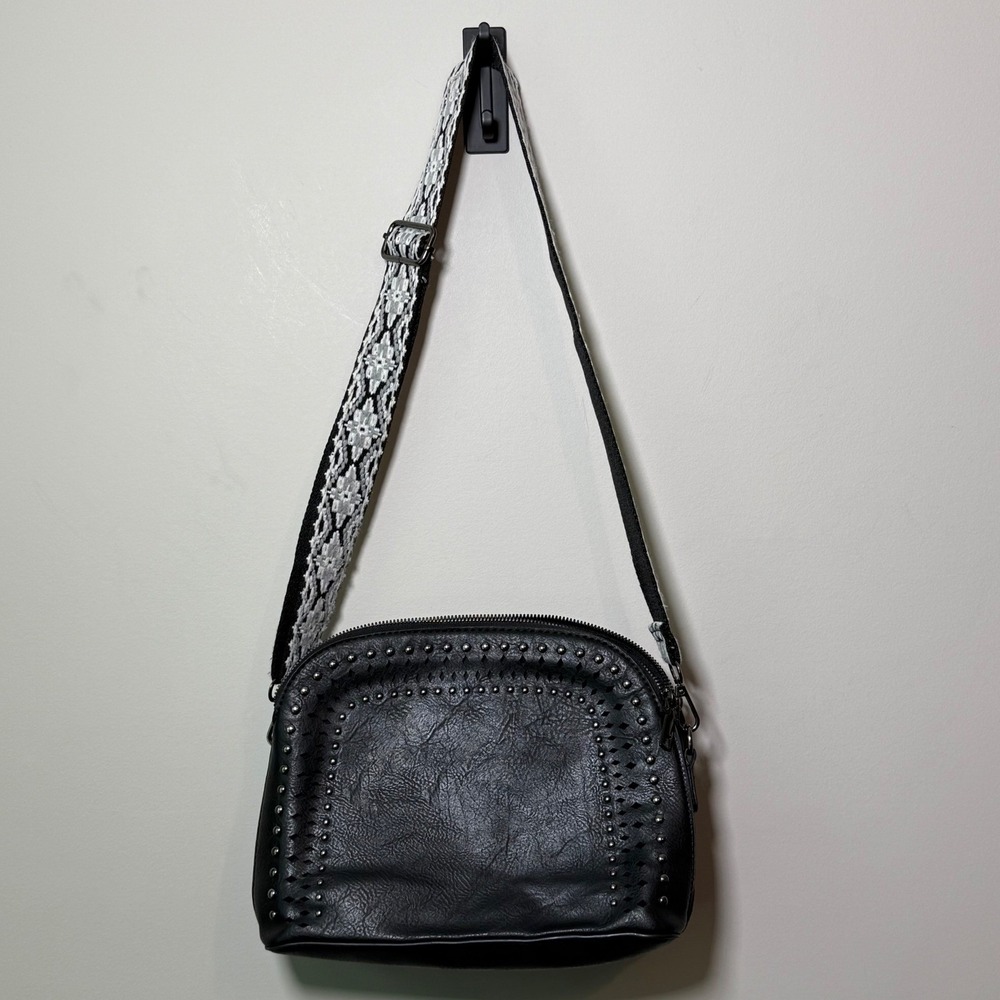 Sam & Hadley Crossbody Bag Black Excellent Studded Guitar Strap Boho Edgy Rocker